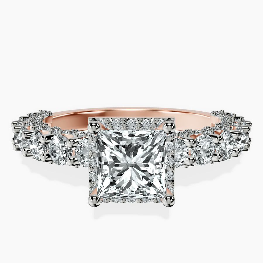 18kt Rose Gold Enchanté Side Stones Halo Lab Diamond Ring front image