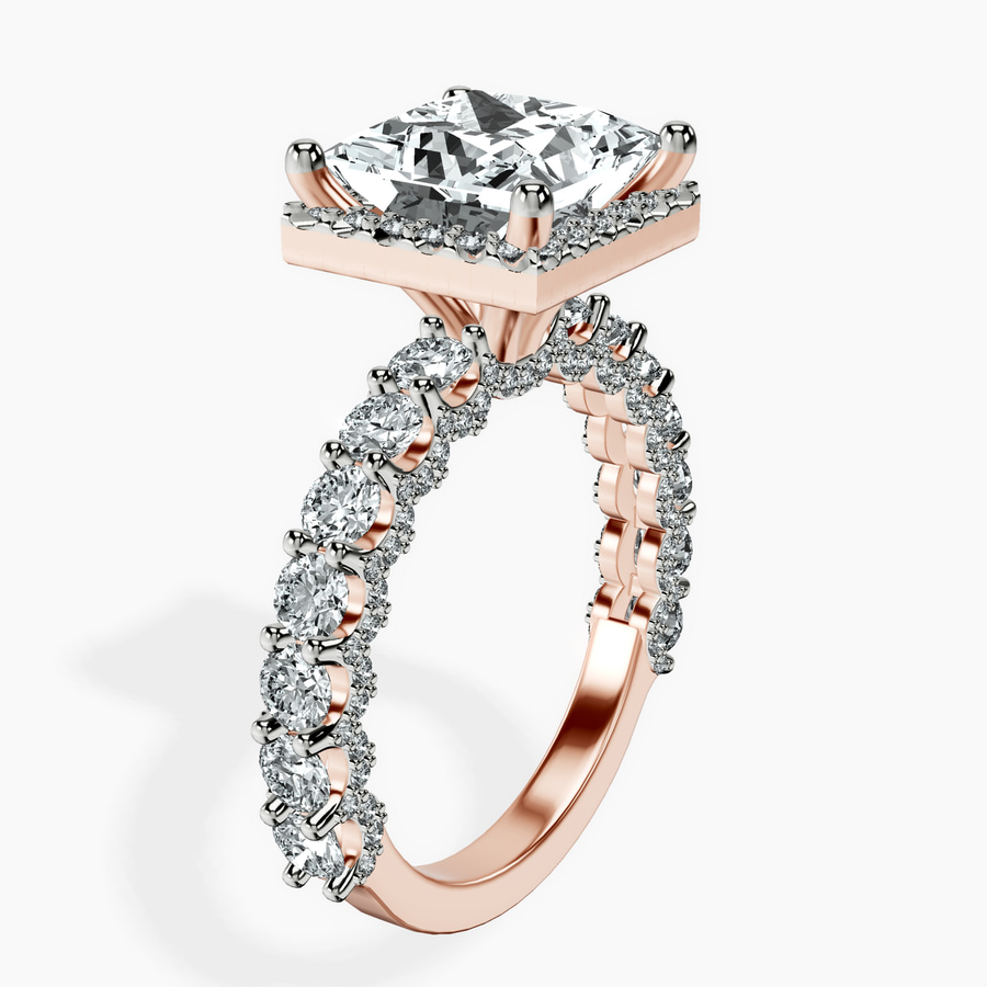 14kt Rose Gold Enchanté Side Stones Halo Lab Diamond Ring standing product image one