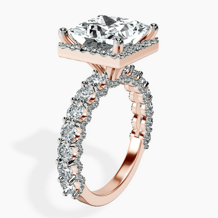 14kt Rose Gold Enchanté Side Stones Halo Lab Diamond Ring standing product image one