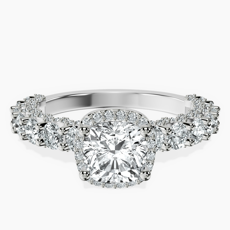 10kt White Gold Enchanté Side Stones Halo Lab Diamond Ring front image