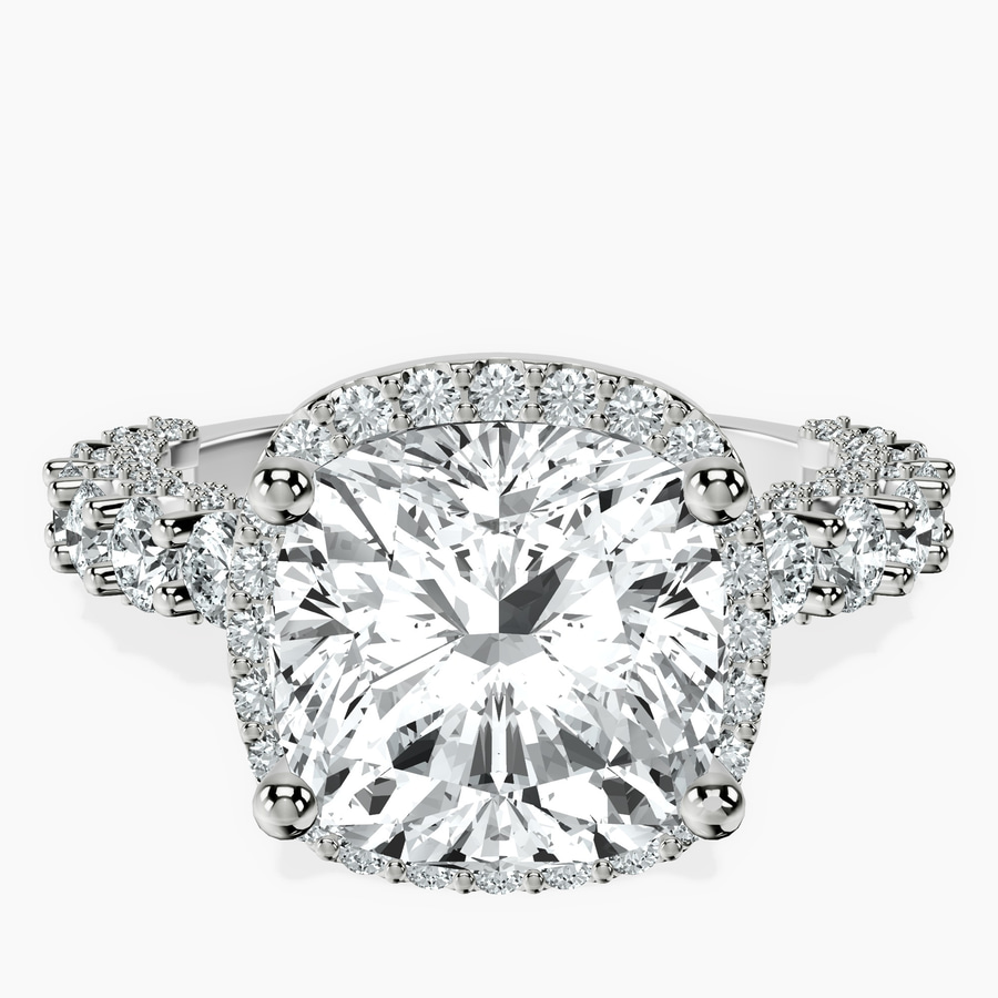 10kt White Gold Enchanté Side Stones Halo Lab Diamond Ring front image