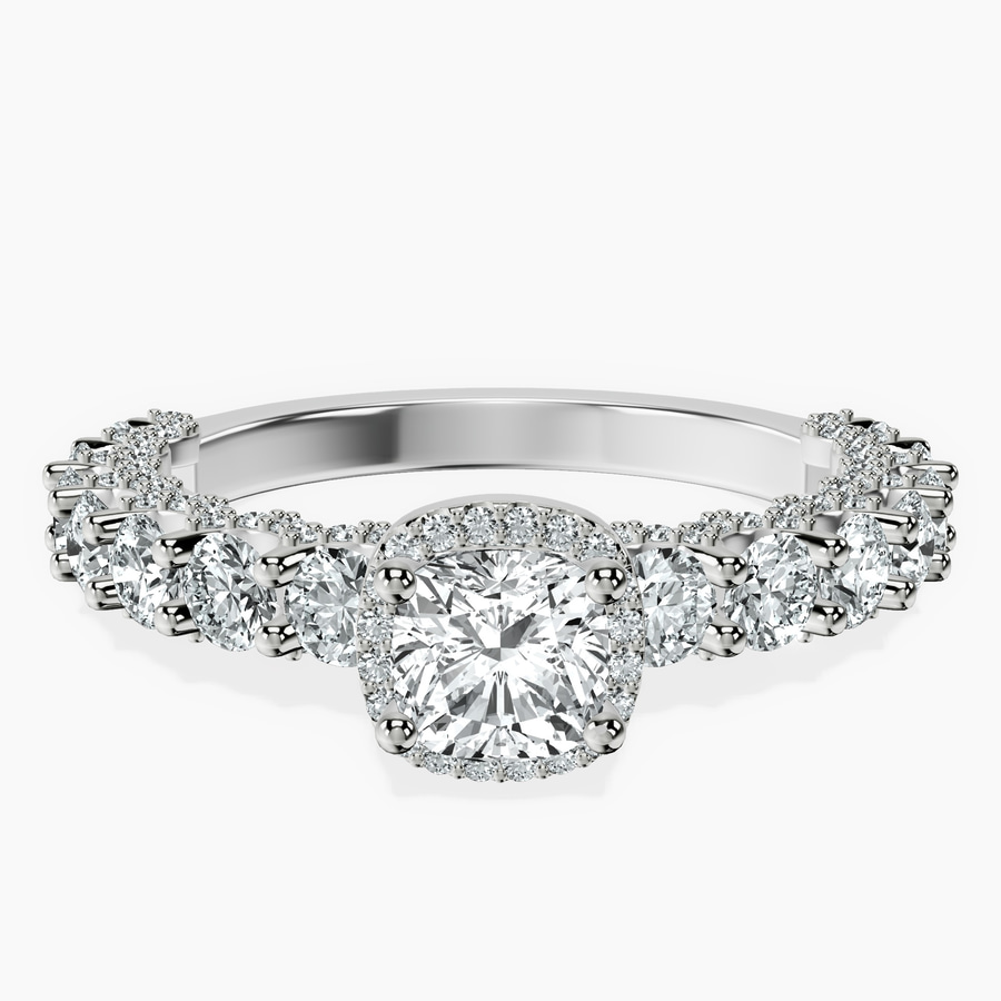 10kt White Gold Enchanté Side Stones Halo Lab Diamond Ring front image