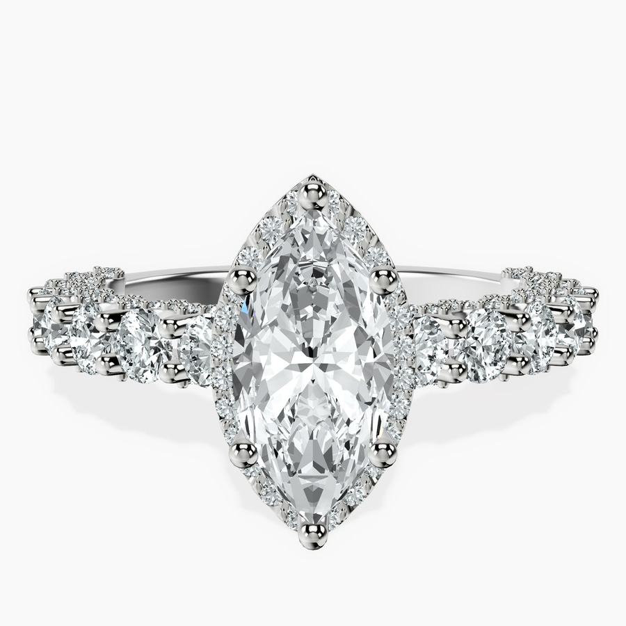10kt White Gold Enchanté Side Stones Halo Lab Diamond Ring front image