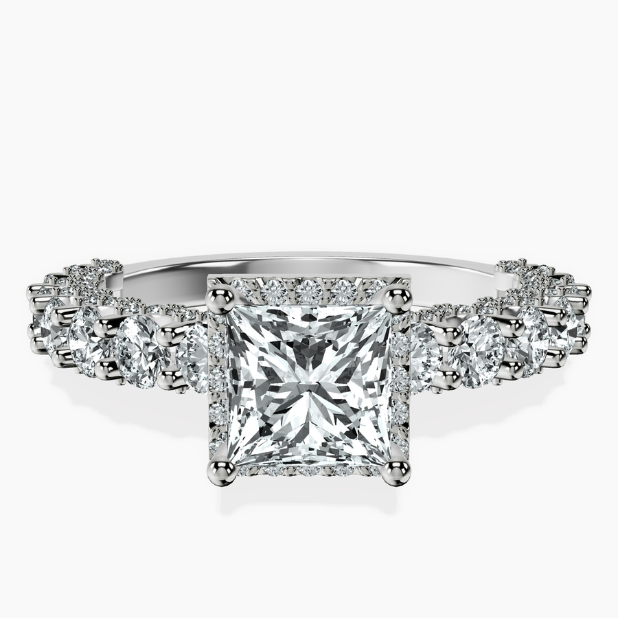 10kt White Gold Enchanté Side Stones Halo Lab Diamond Ring front image