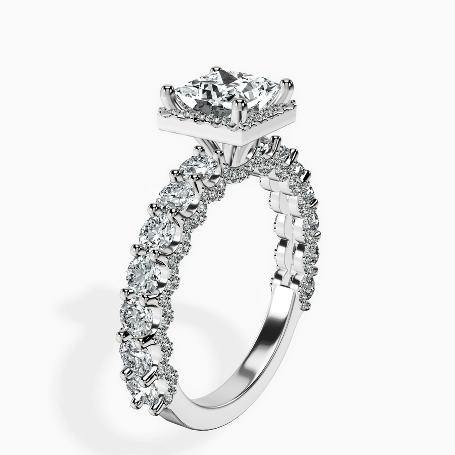 10kt White Gold Enchanté Side Stones Halo Lab Diamond Ring standing product image one