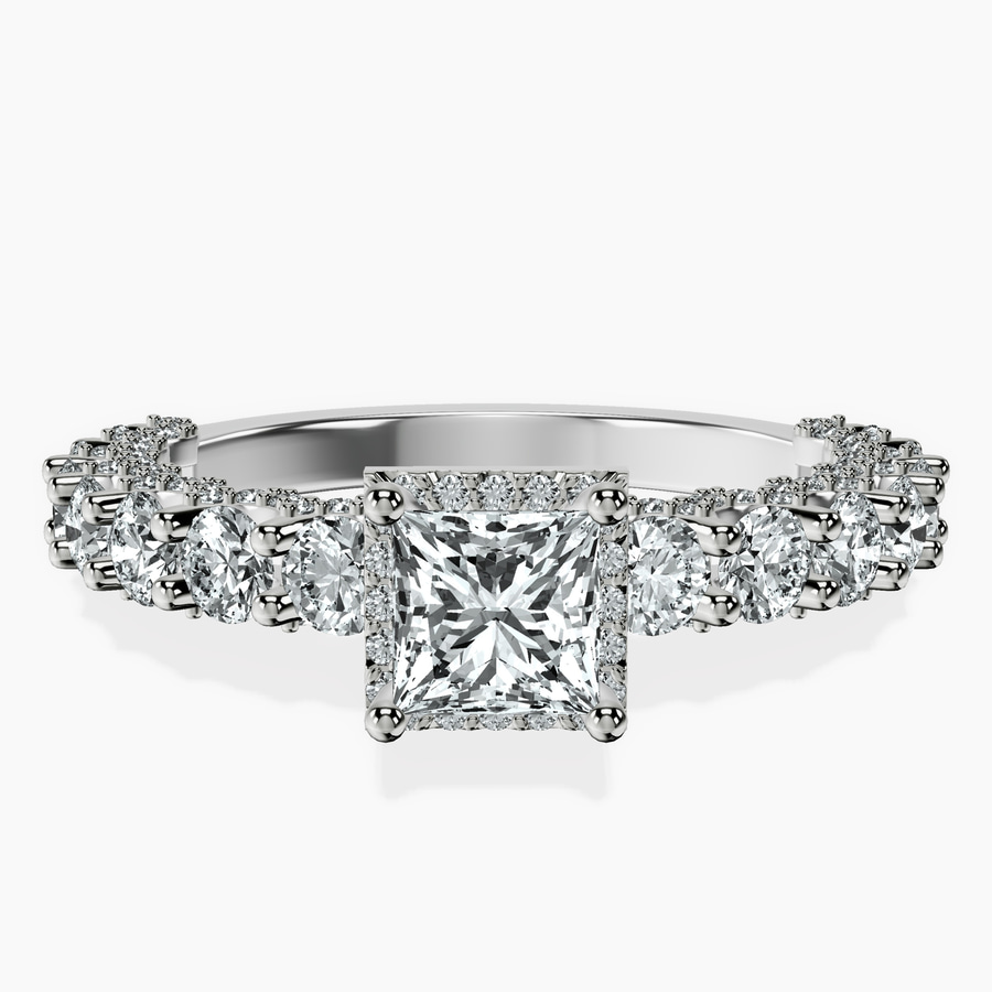 10kt White Gold Enchanté Side Stones Halo Lab Diamond Ring front image