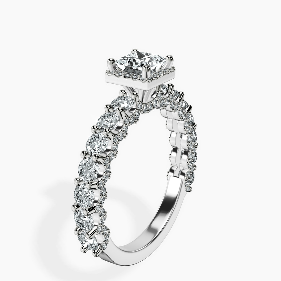 10kt White Gold Enchanté Side Stones Halo Lab Diamond Ring standing product image one
