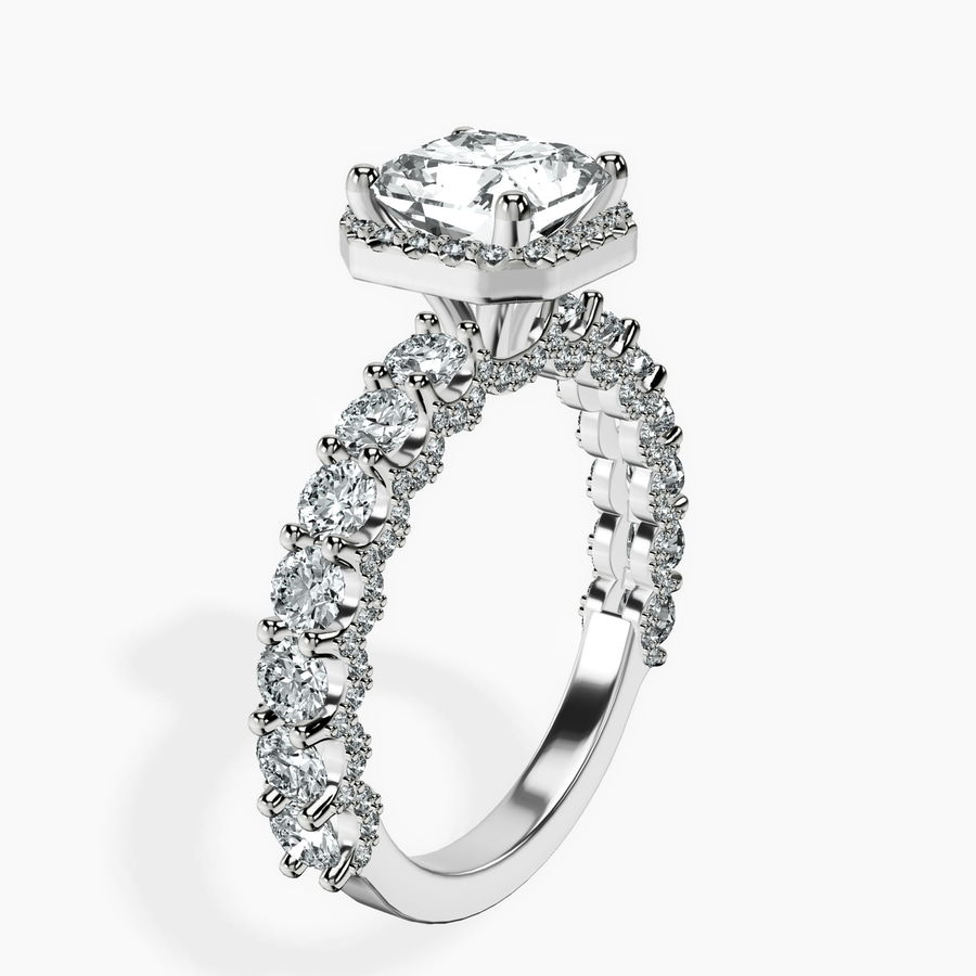Platinum Enchanté Side Stones Halo Lab Diamond Ring standing product image one