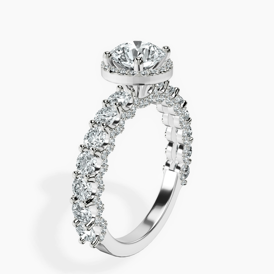 Platinum Enchanté Side Stones Halo Lab Diamond Ring standing product image one