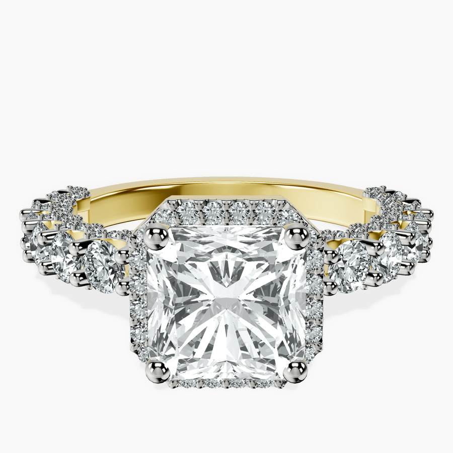 18kt Yellow Gold Enchanté Side Stones Halo Lab Diamond Ring front image