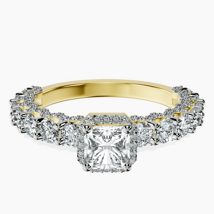 18kt Yellow Gold Enchanté Side Stones Halo Lab Diamond Ring front image
