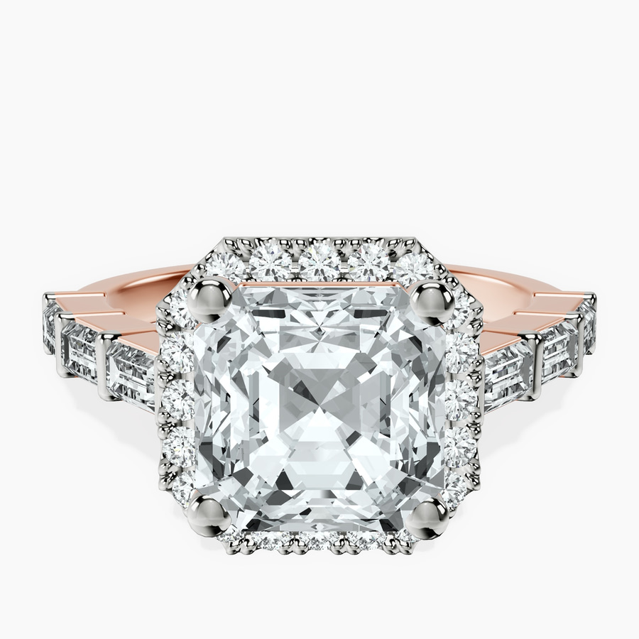 18kt Rose Gold Rachel Halo Side Stone Lab Diamond Ring front image