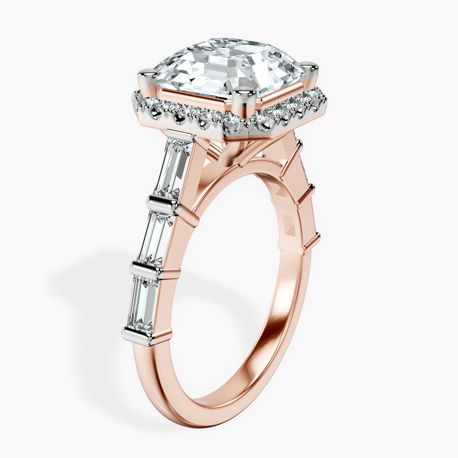 10kt Rose Gold Rachel Halo Side Stone Lab Diamond Ring standing product image one