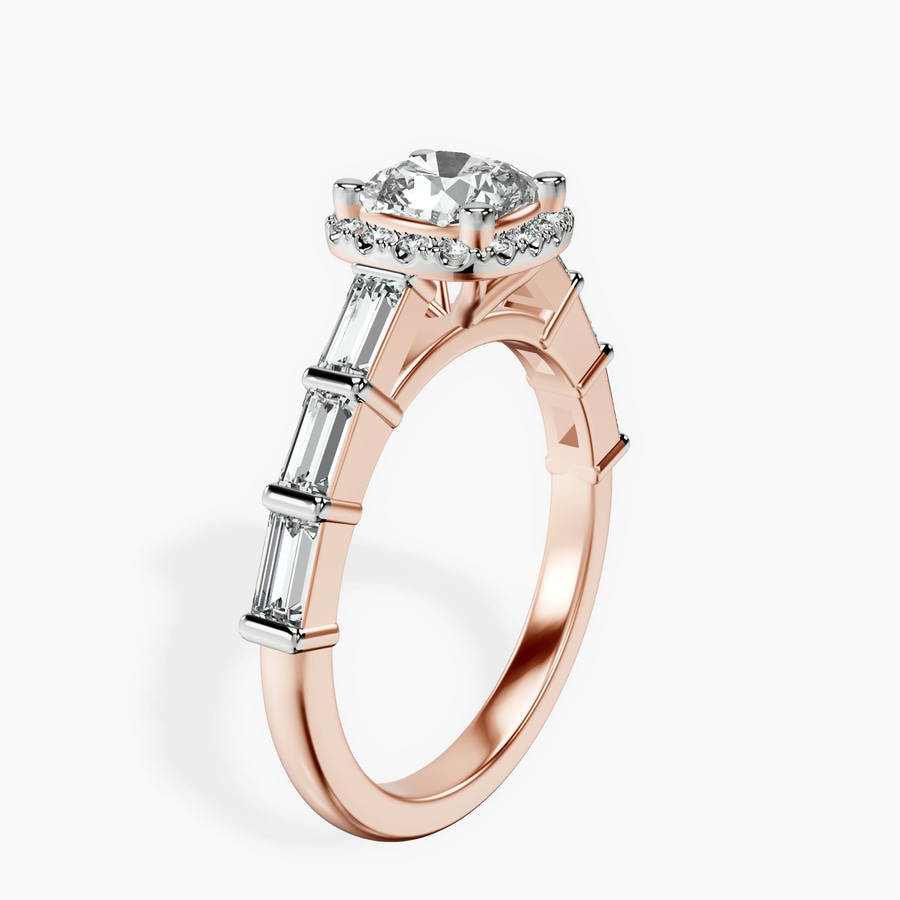 10kt Rose Gold Rachel Halo Side Stone Lab Diamond Ring standing product image one