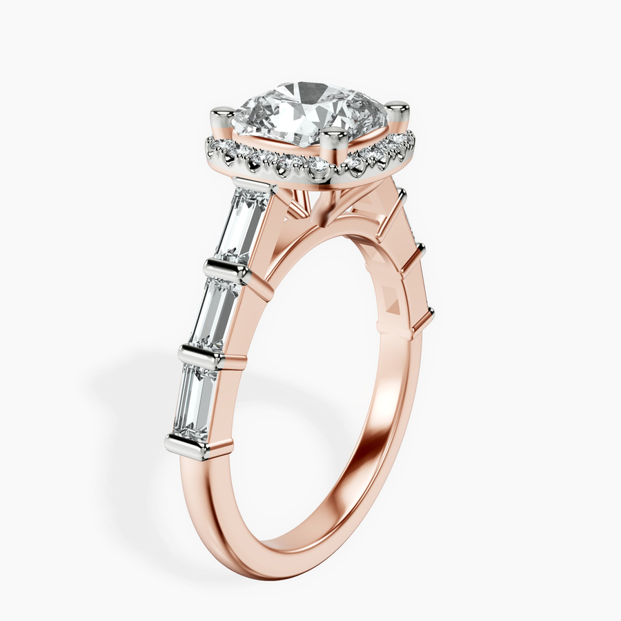 10kt Rose Gold Rachel Halo Side Stone Lab Diamond Ring standing product image one