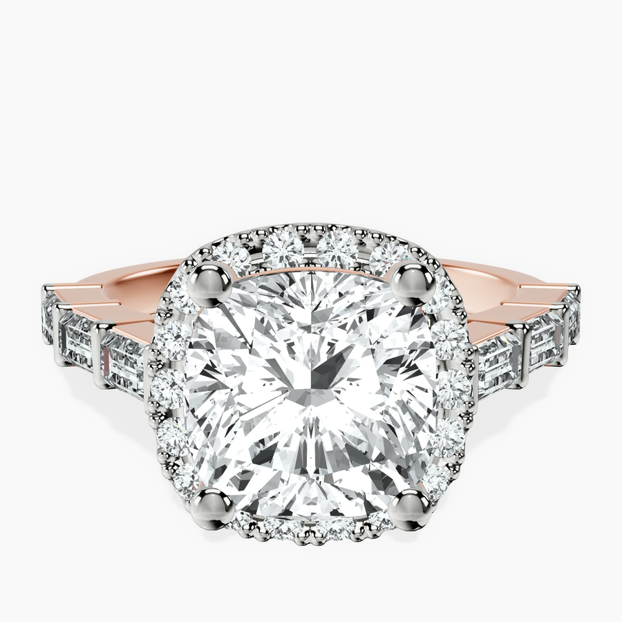 10kt Rose Gold Rachel Halo Side Stone Lab Diamond Ring front image