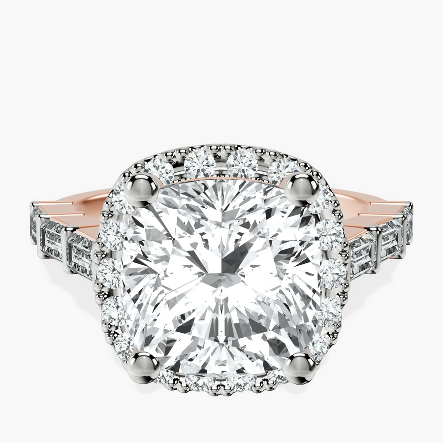 18kt Rose Gold Rachel Halo Side Stone Lab Diamond Ring front image