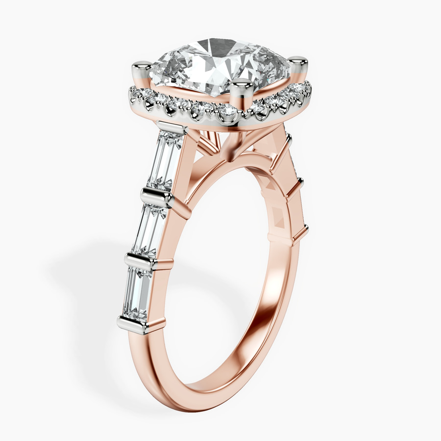 18kt Rose Gold Rachel Halo Side Stone Lab Diamond Ring standing product image one