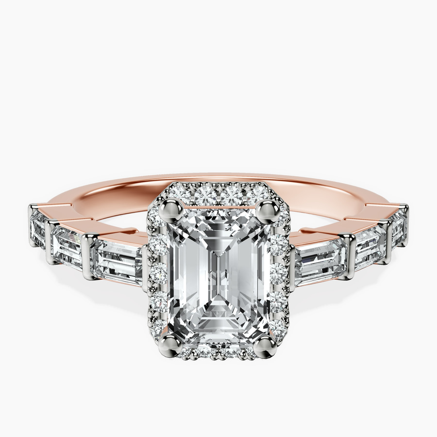 10kt Rose Gold Rachel Halo Side Stone Lab Diamond Ring front image