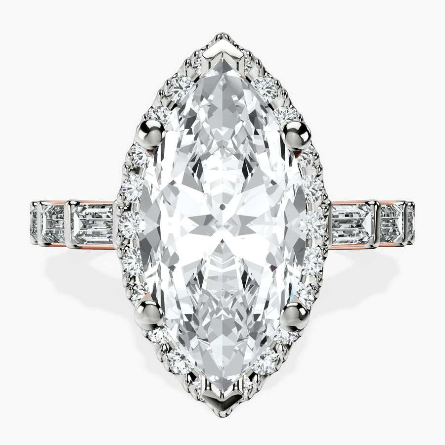 10kt Rose Gold Rachel Halo Side Stone Lab Diamond Ring front image
