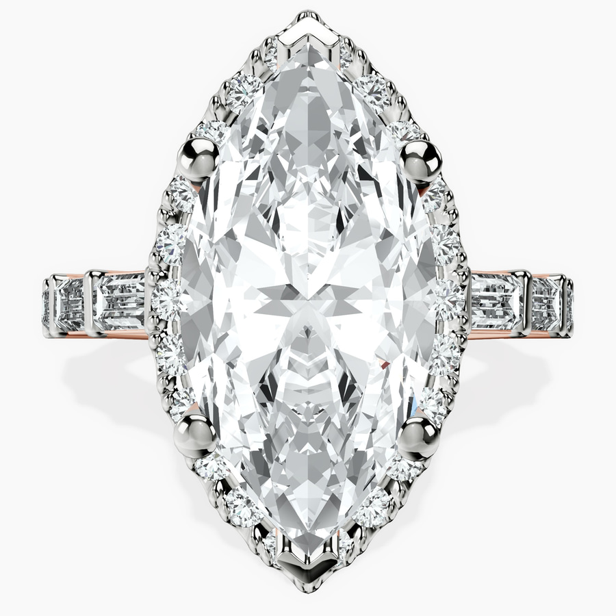 18kt Rose Gold Rachel Halo Side Stone Lab Diamond Ring front image