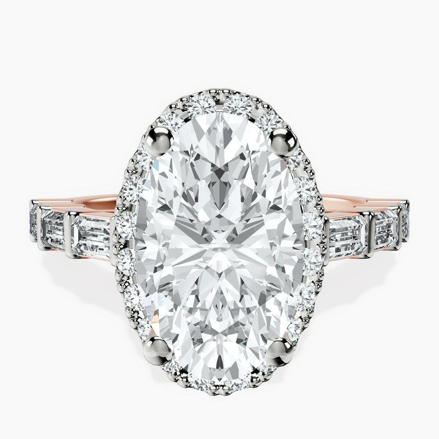18kt Rose Gold Rachel Halo Side Stone Lab Diamond Ring front image