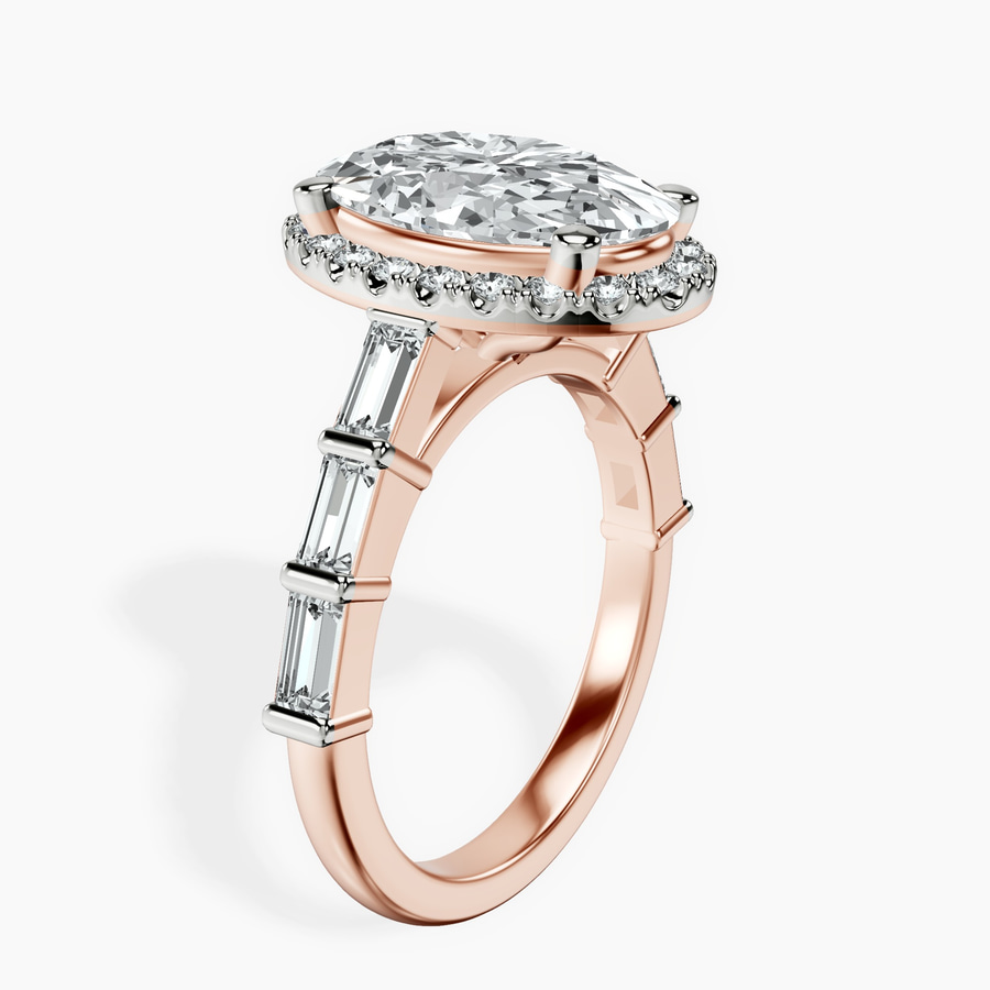 18kt Rose Gold Rachel Halo Side Stone Lab Diamond Ring standing product image one