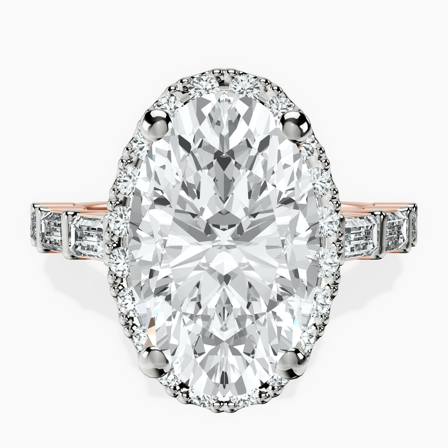 18kt Rose Gold Rachel Halo Side Stone Lab Diamond Ring front image