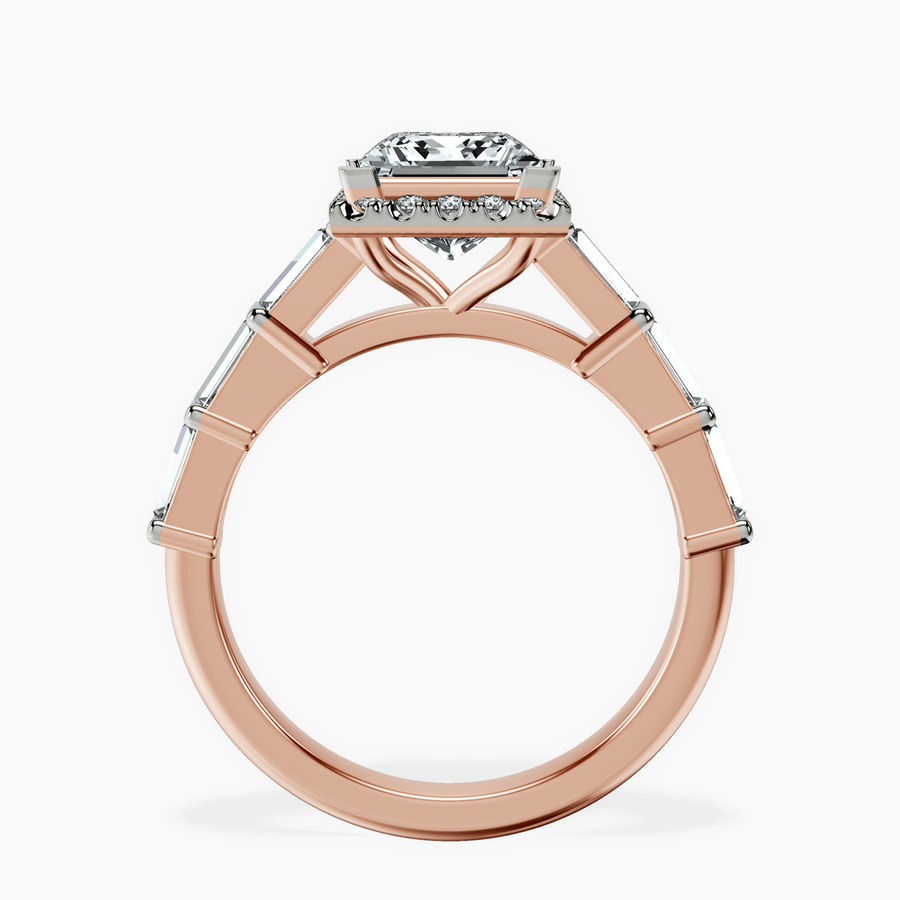 18ct Rose Gold Rachel Halo Side Stone Lab Diamond Ring side right image one