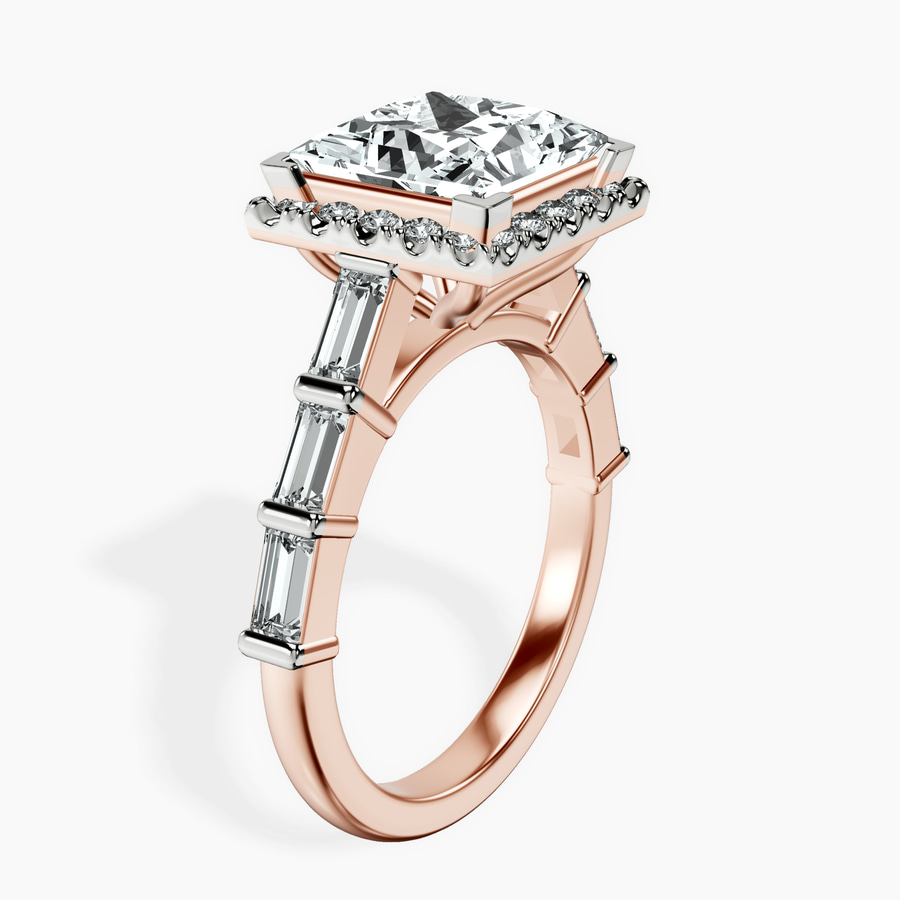10kt Rose Gold Rachel Halo Side Stone Lab Diamond Ring standing product image one