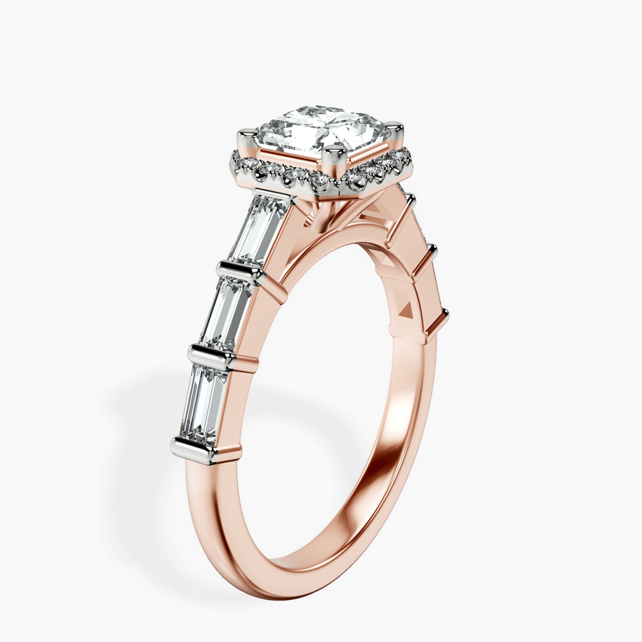 10kt Rose Gold Rachel Halo Side Stone Lab Diamond Ring standing product image one