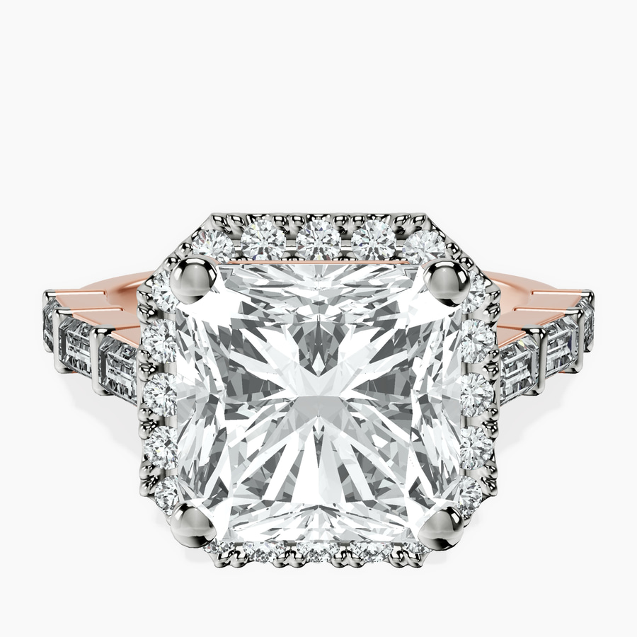 10kt Rose Gold Rachel Halo Side Stone Lab Diamond Ring front image