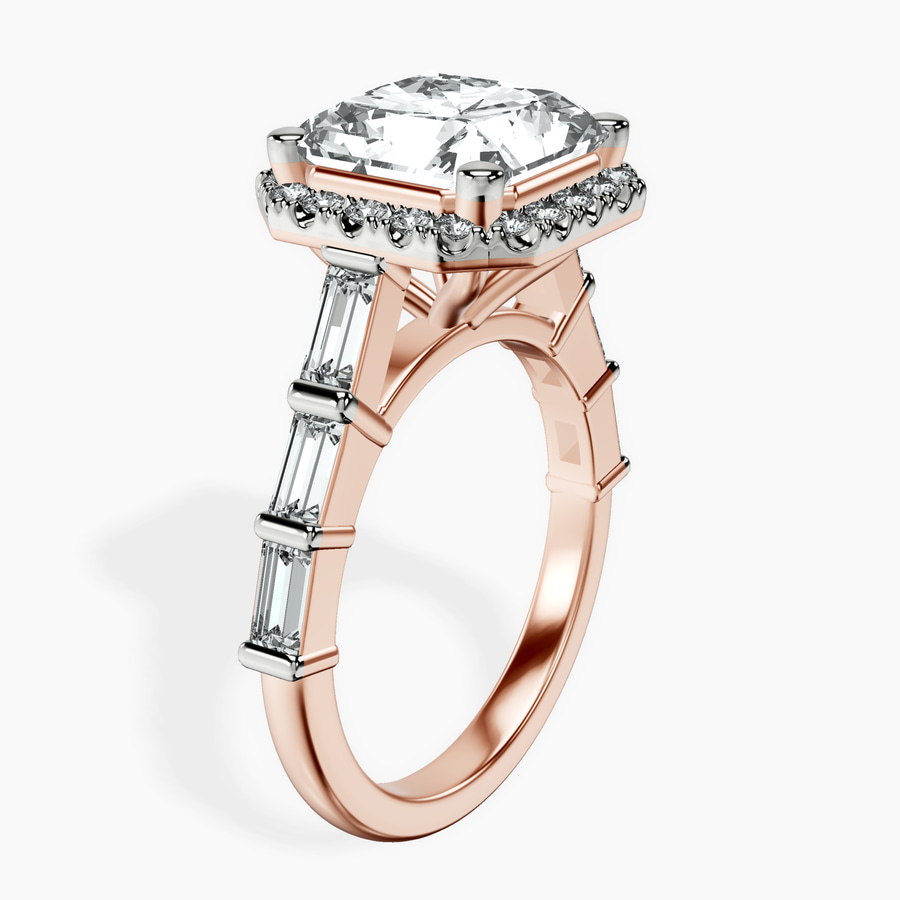 10kt Rose Gold Rachel Halo Side Stone Lab Diamond Ring standing product image one