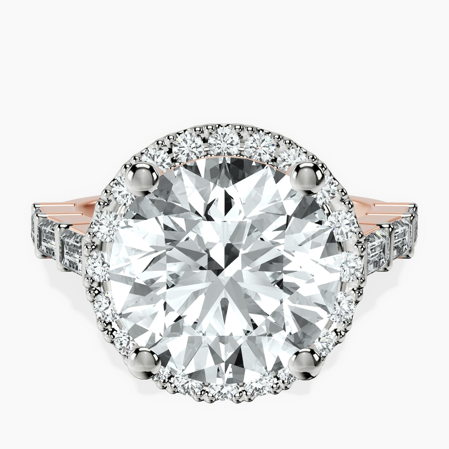 18kt Rose Gold Rachel Halo Side Stone Lab Diamond Ring front image