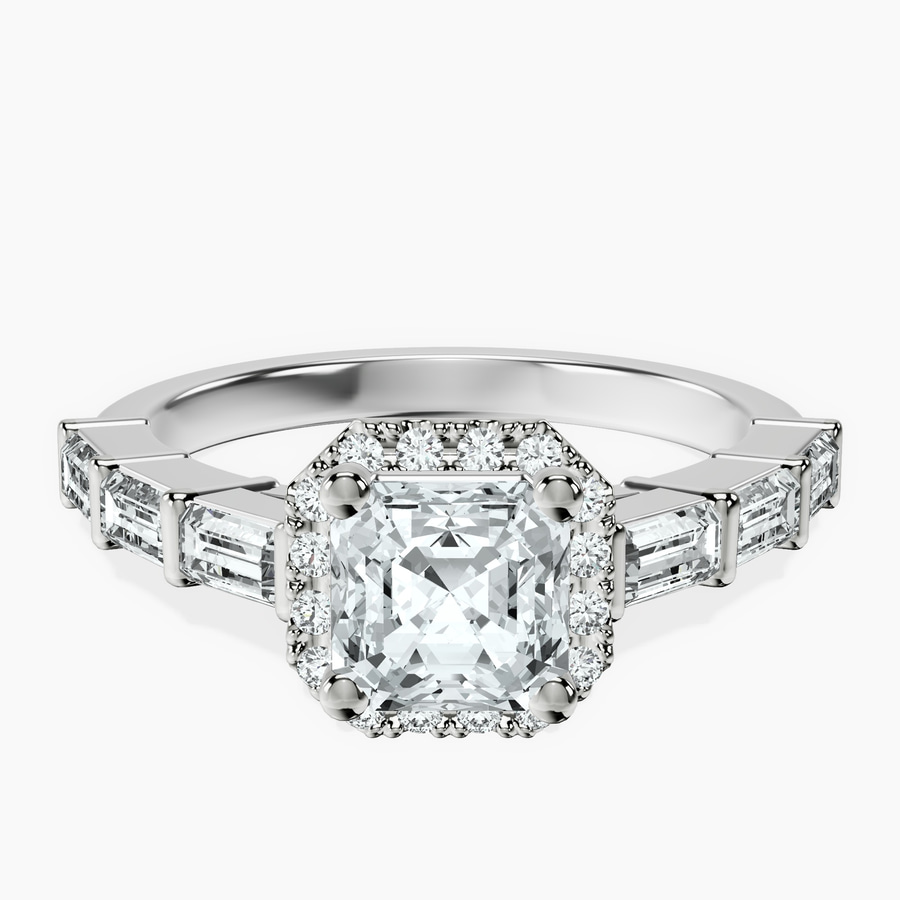 Platinum Rachel Halo Side Stone Lab Diamond Ring front image
