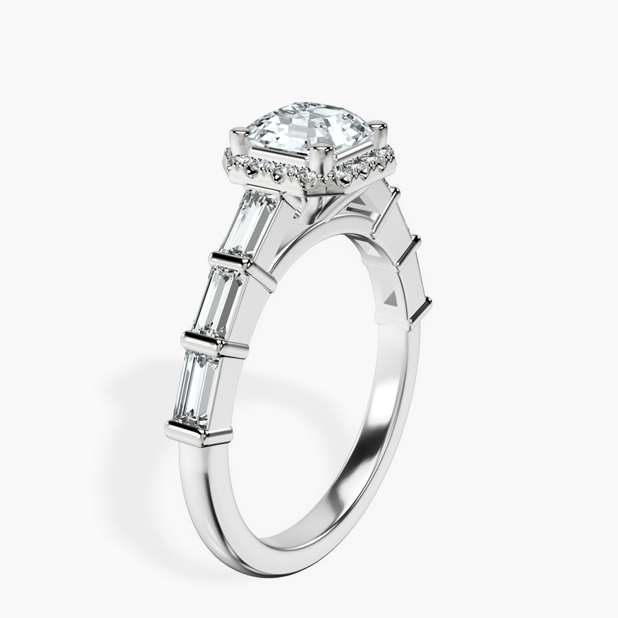 Platinum Rachel Halo Side Stone Lab Diamond Ring standing product image one