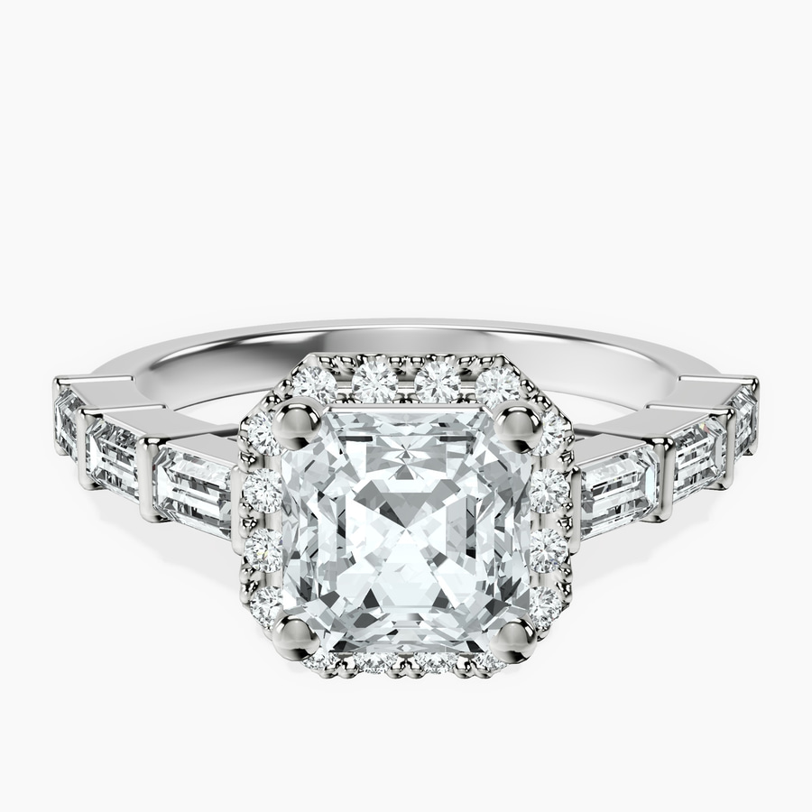 Platinum Rachel Halo Side Stone Lab Diamond Ring front image