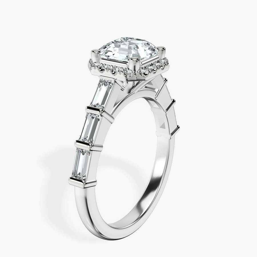 Platinum Rachel Halo Side Stone Lab Diamond Ring standing product image one