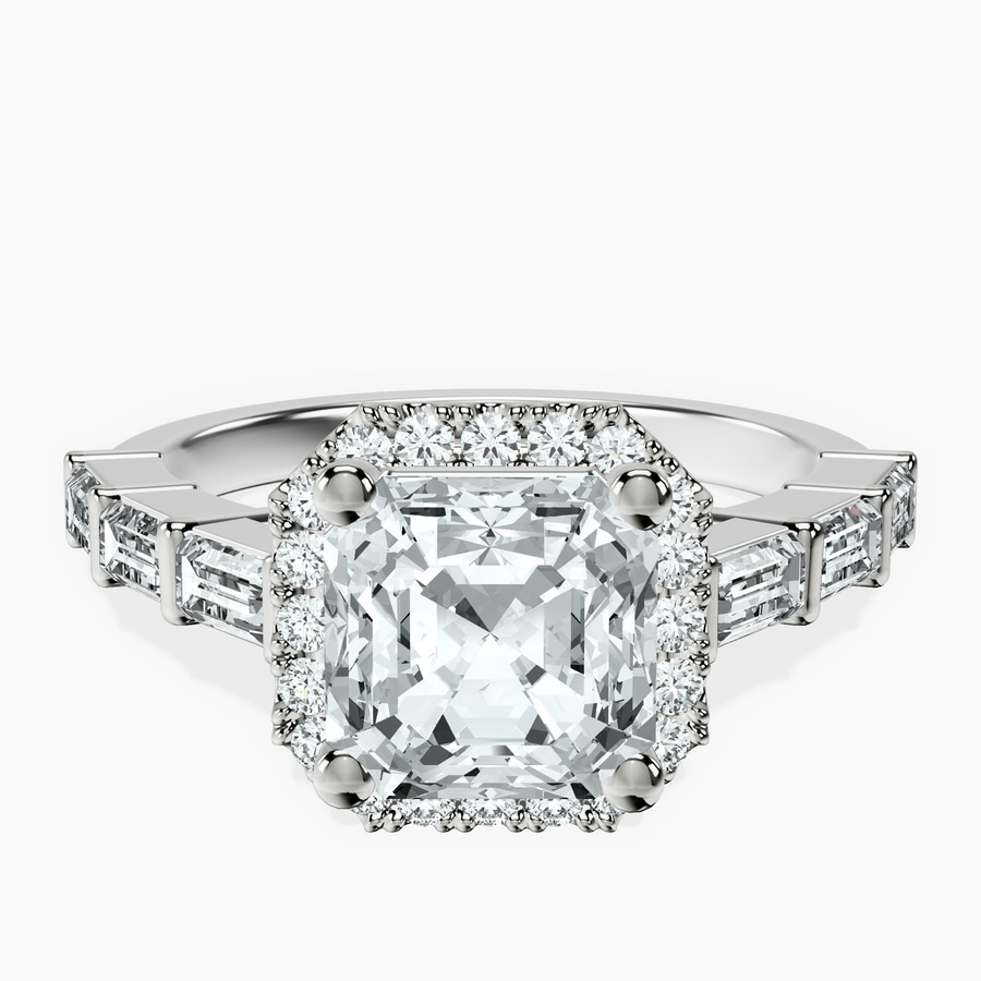 Platinum Rachel Halo Side Stone Lab Diamond Ring front image