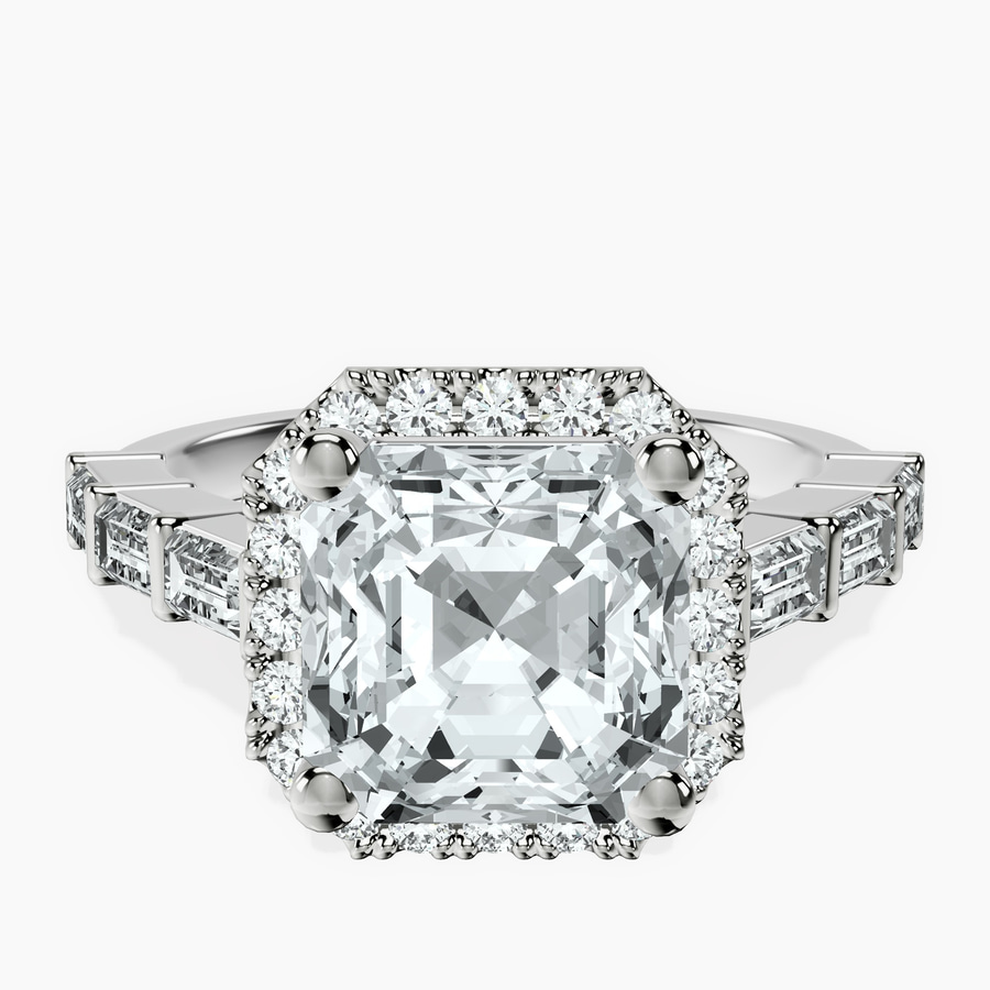 Platinum Rachel Halo Side Stone Lab Diamond Ring front image