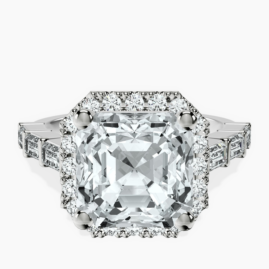 Platinum Rachel Halo Side Stone Lab Diamond Ring front image