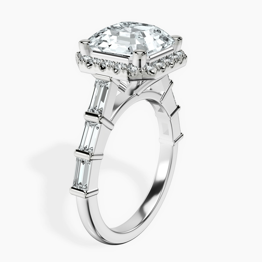Platinum Rachel Halo Side Stone Lab Diamond Ring standing product image one