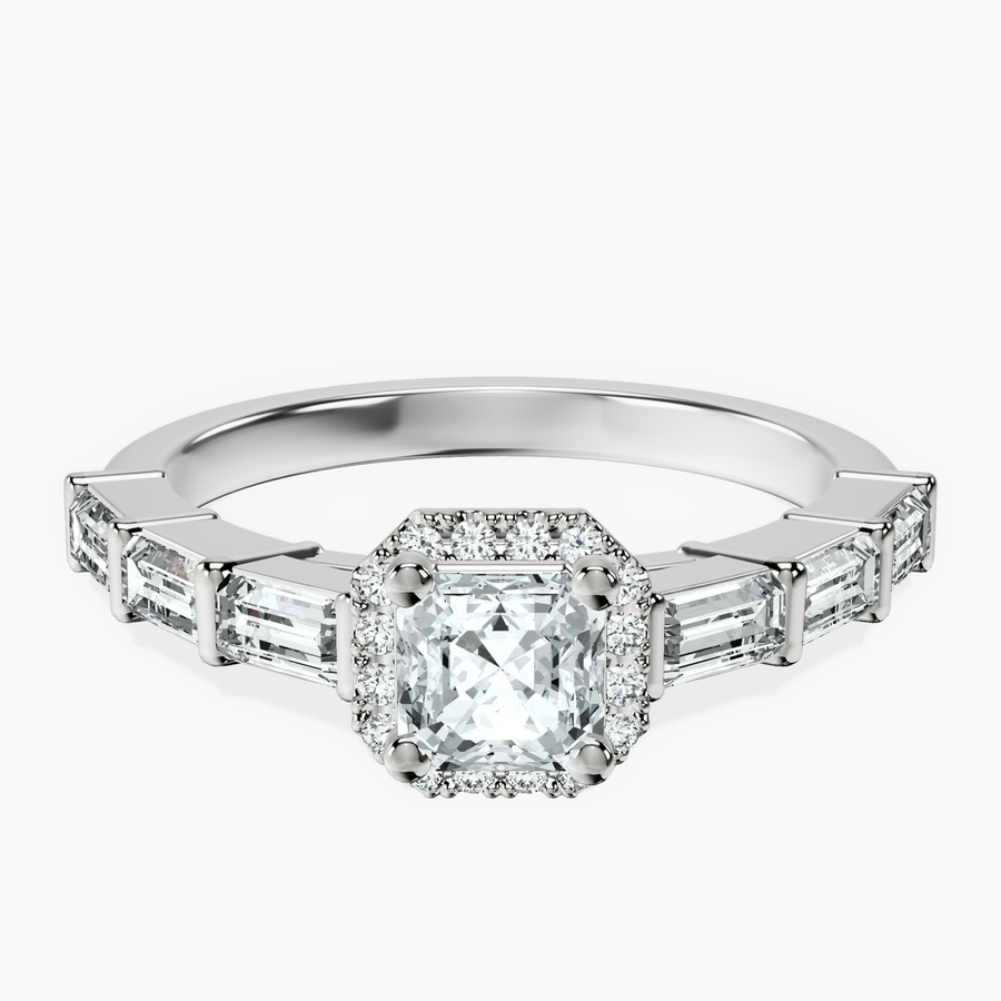 Platinum Rachel Halo Side Stone Lab Diamond Ring front image