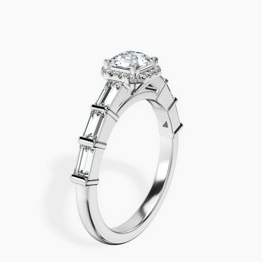 Platinum Rachel Halo Side Stone Lab Diamond Ring standing product image one