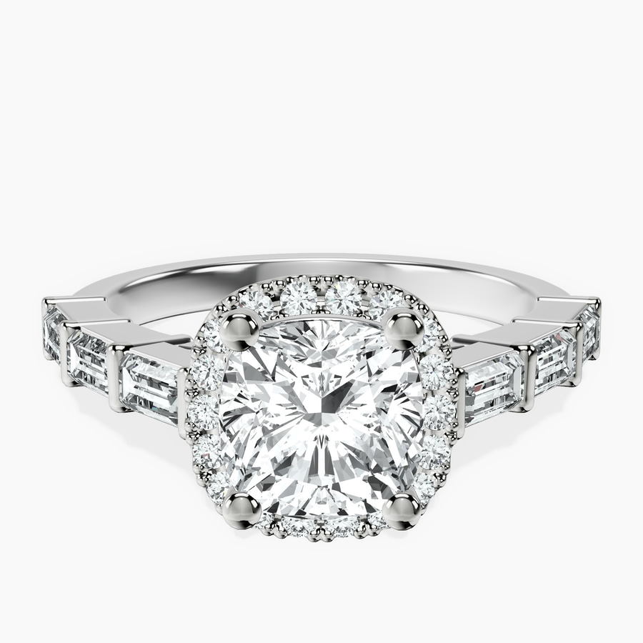 Platinum Rachel Halo Side Stone Lab Diamond Ring front image
