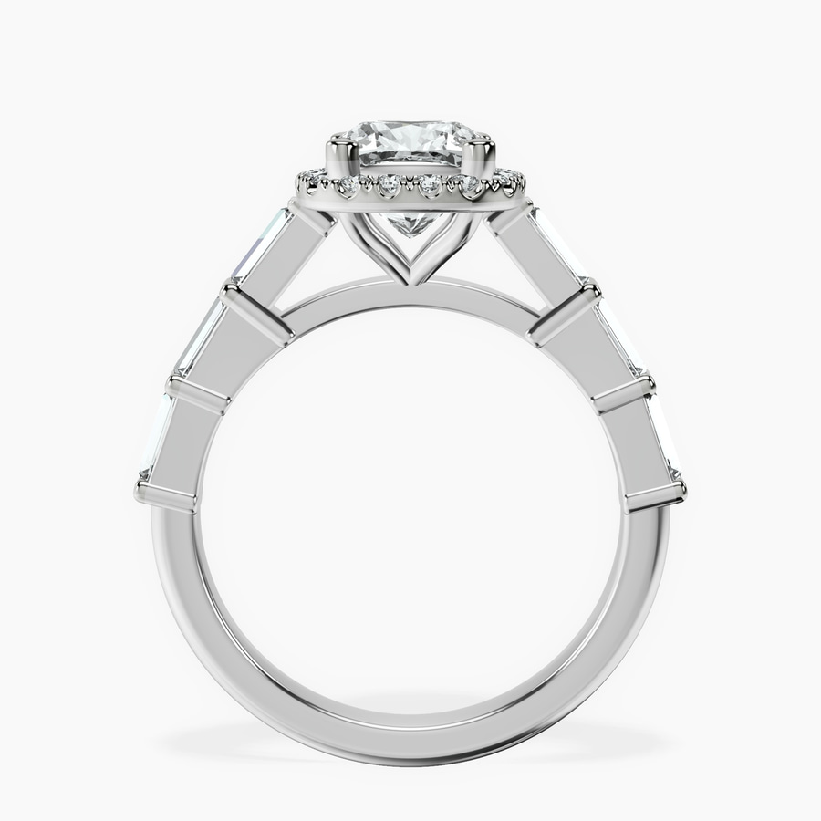 Platinum Rachel Halo Side Stone Lab Diamond Ring side right image one