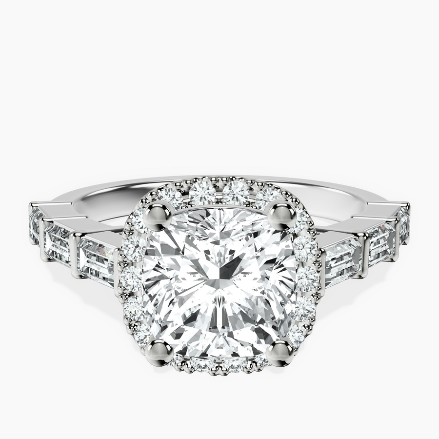 18kt White Gold Rachel Halo Side Stone Lab Diamond Ring front image