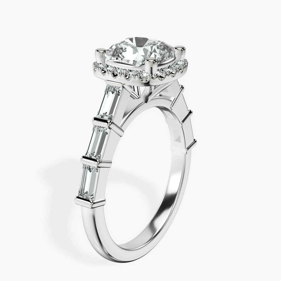 18kt White Gold Rachel Halo Side Stone Lab Diamond Ring standing product image one