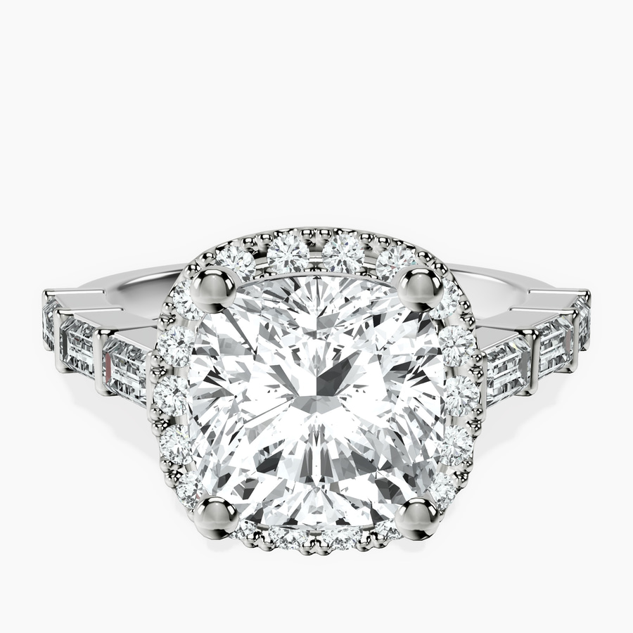 14kt White Gold Rachel Halo Side Stone Lab Diamond Ring front image