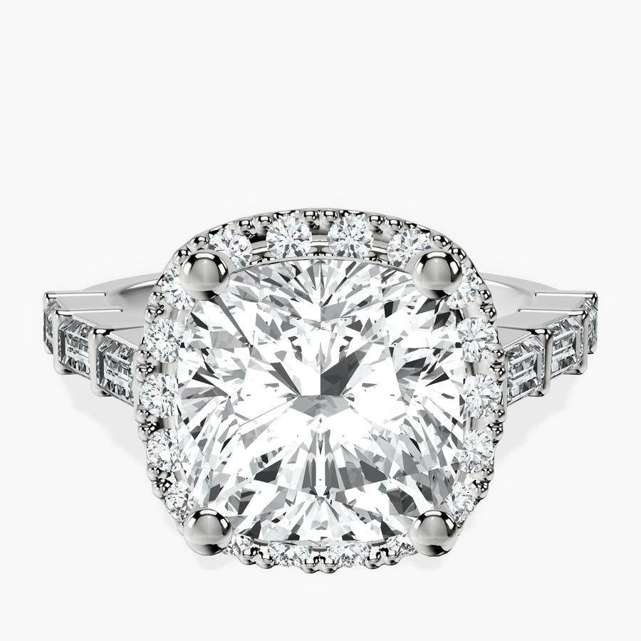Platinum Rachel Halo Side Stone Lab Diamond Ring front image